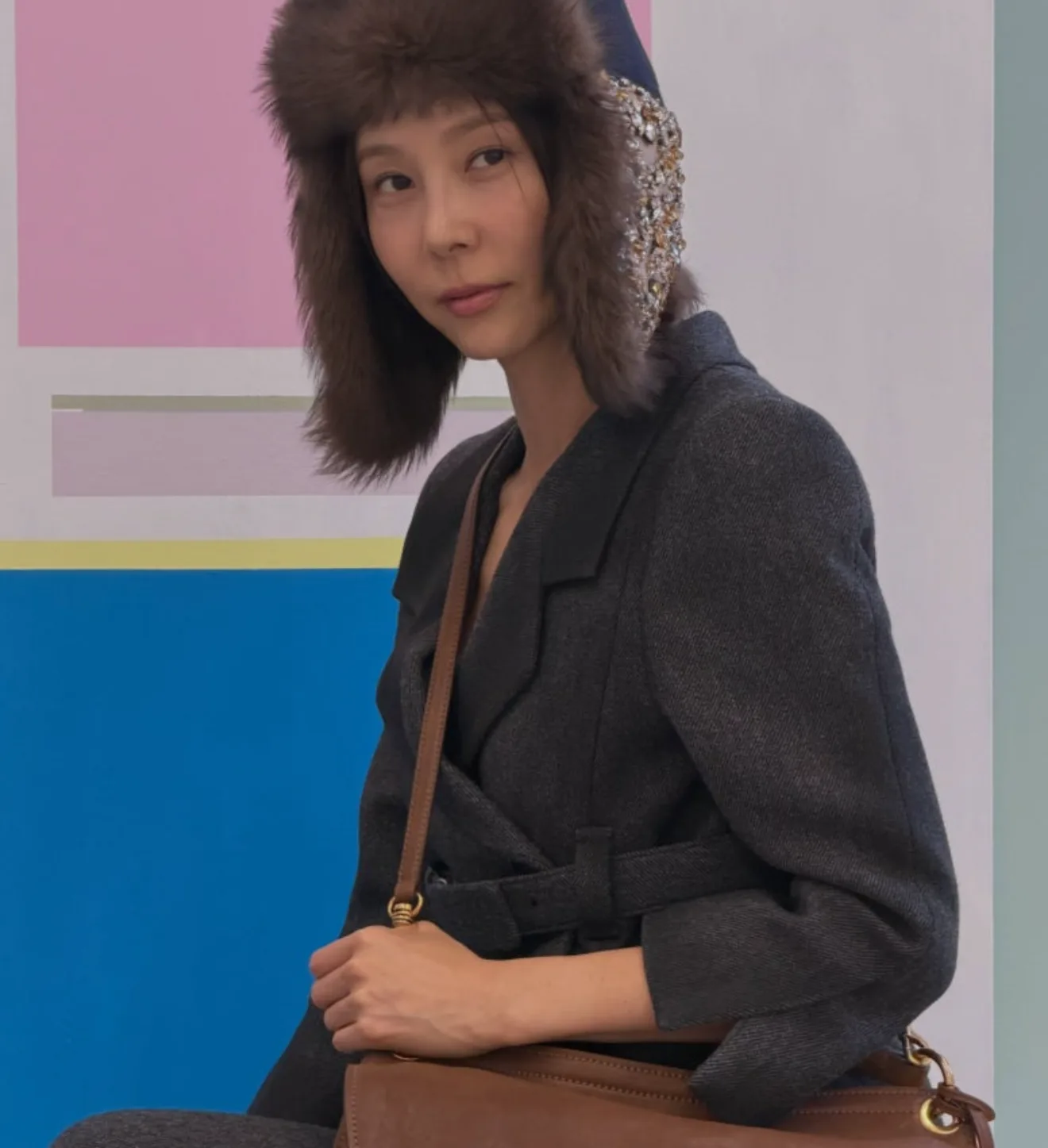김나영 패션 미우미우 더블 울 재킷 랑데부 가죽 가방 털모자 코디